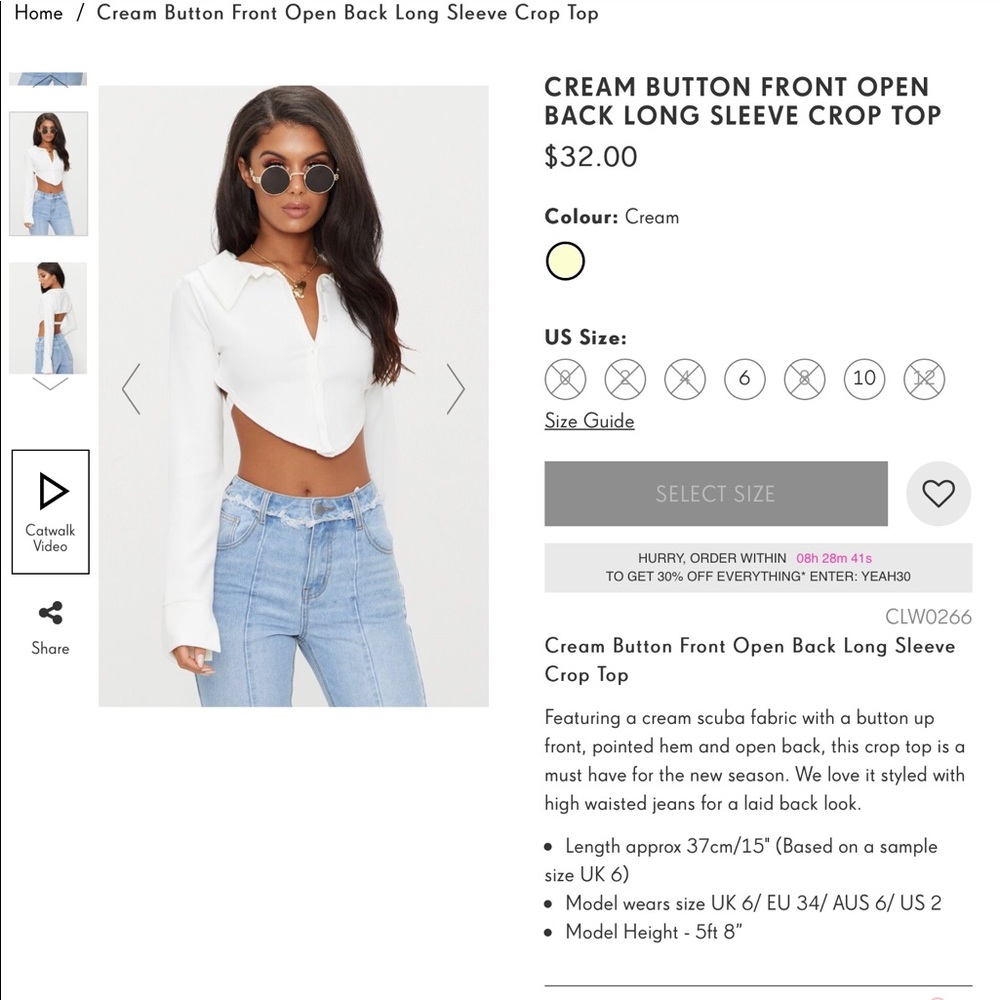 Open back crop top long sleeve